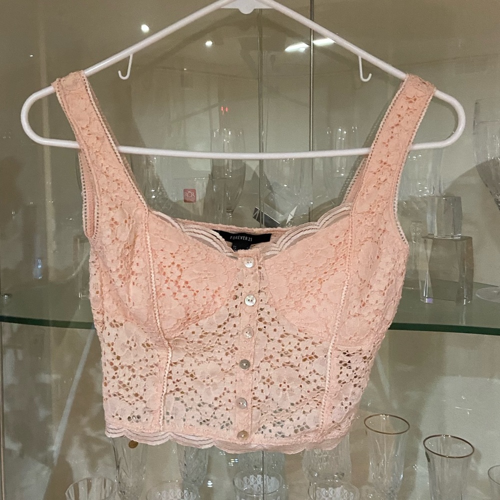 Lace baby pink crop top/longline bralette